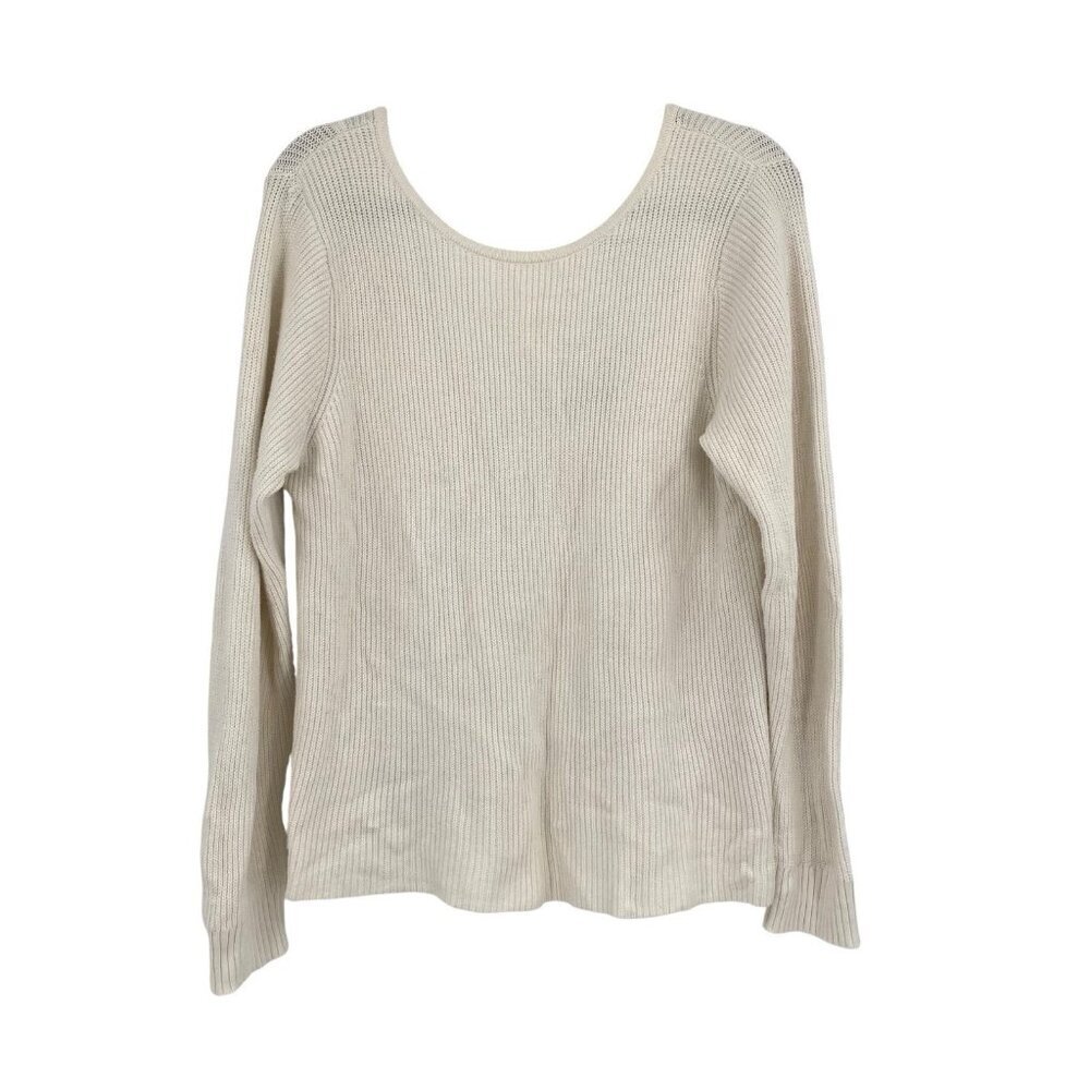 Banana Republic Size L Cream V Neck Back Sweater Long Sleeve Ribbed Knit Top